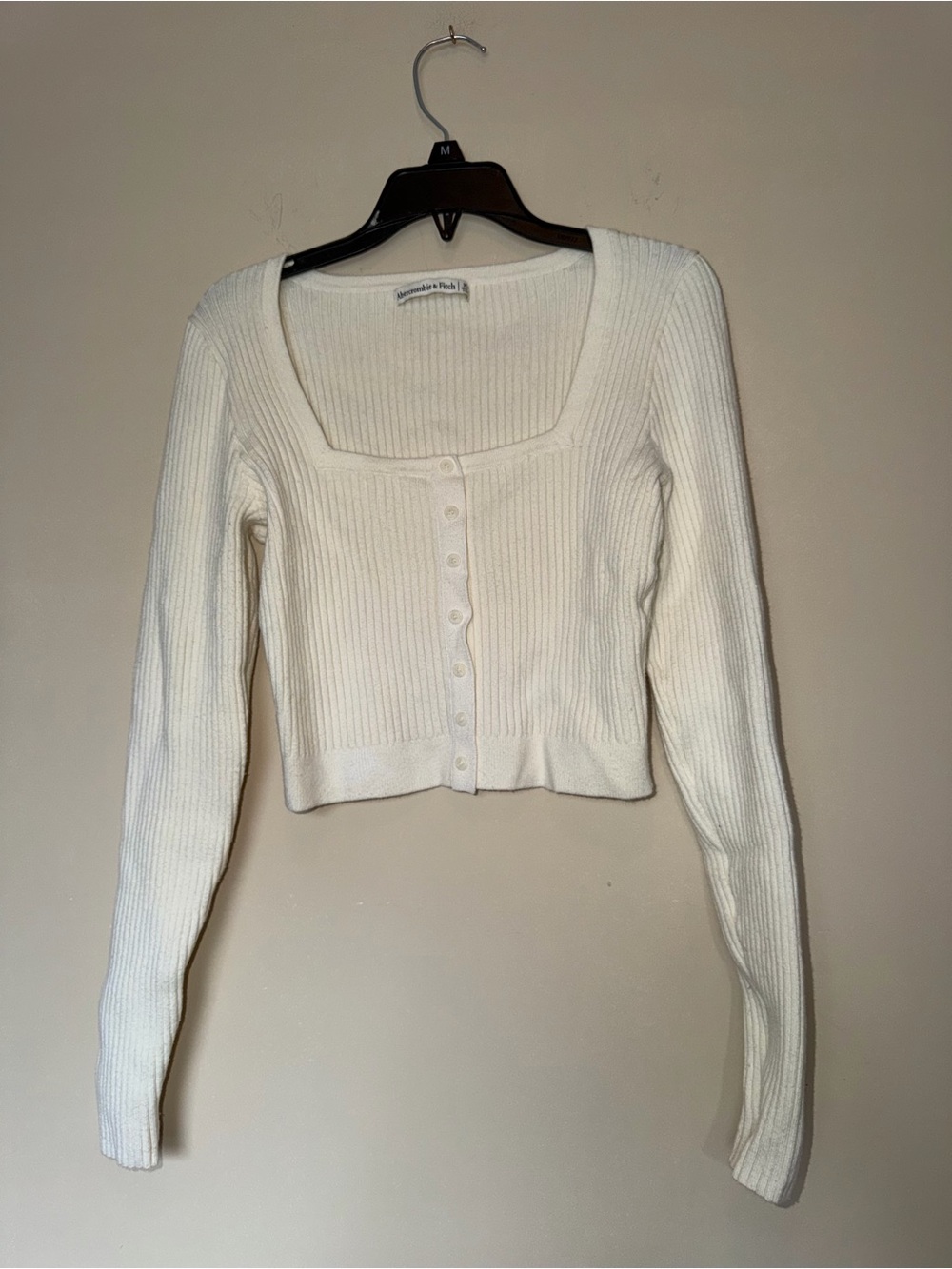 Abercrombie & Fitch Cream Ribbed Square-Neck Crop Cardigan